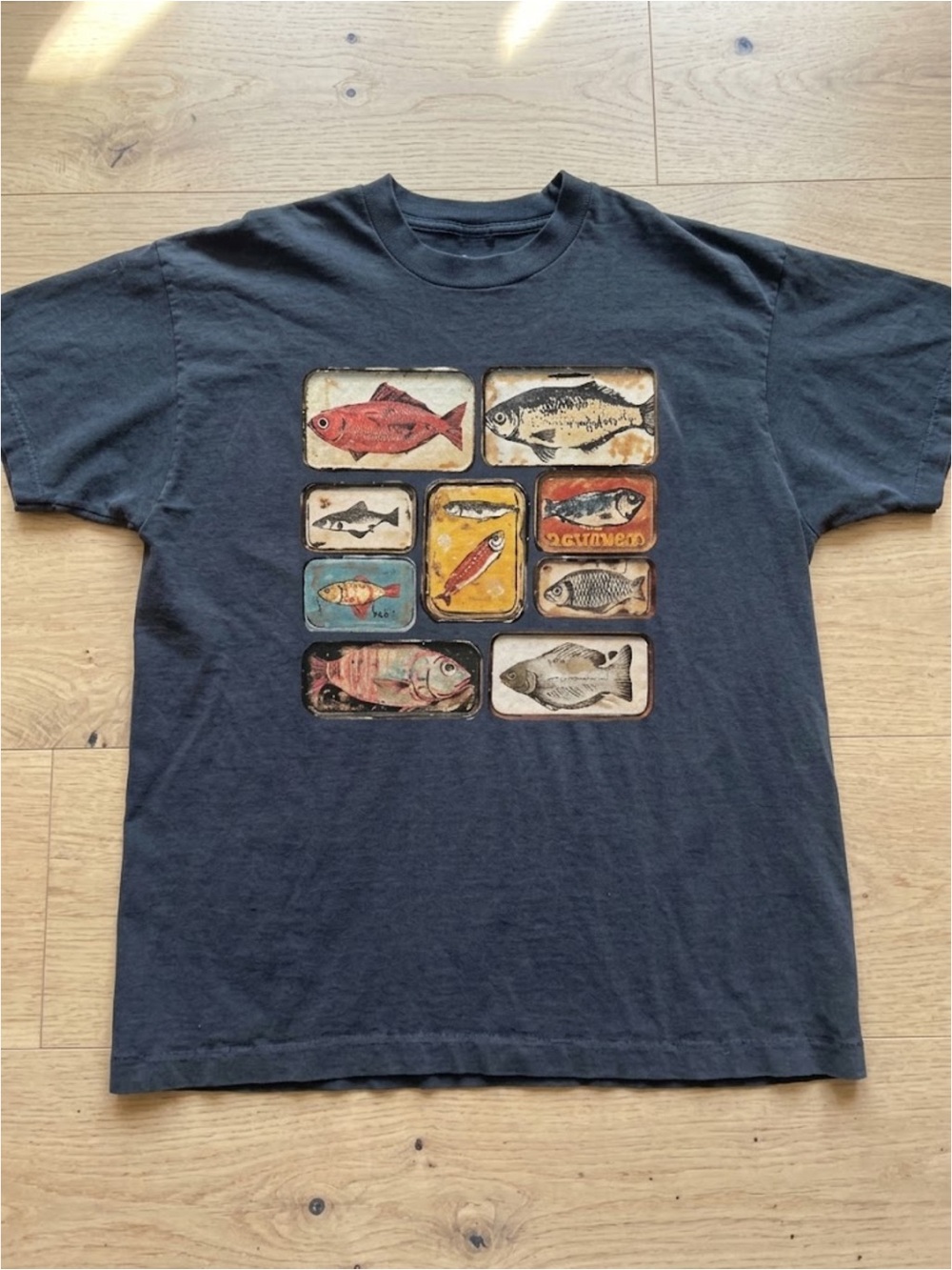 Gildan Black Tee with Multicolor Fish Graphic